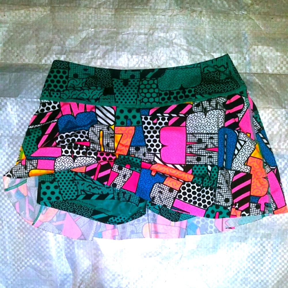Zumba Skort size Small Ruffle Skirt with attached teal shorts So Cute NWT New